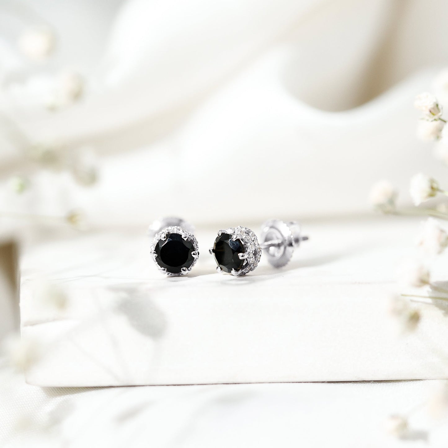 Black Onyx Wedding Stud Earrings with Diamonds