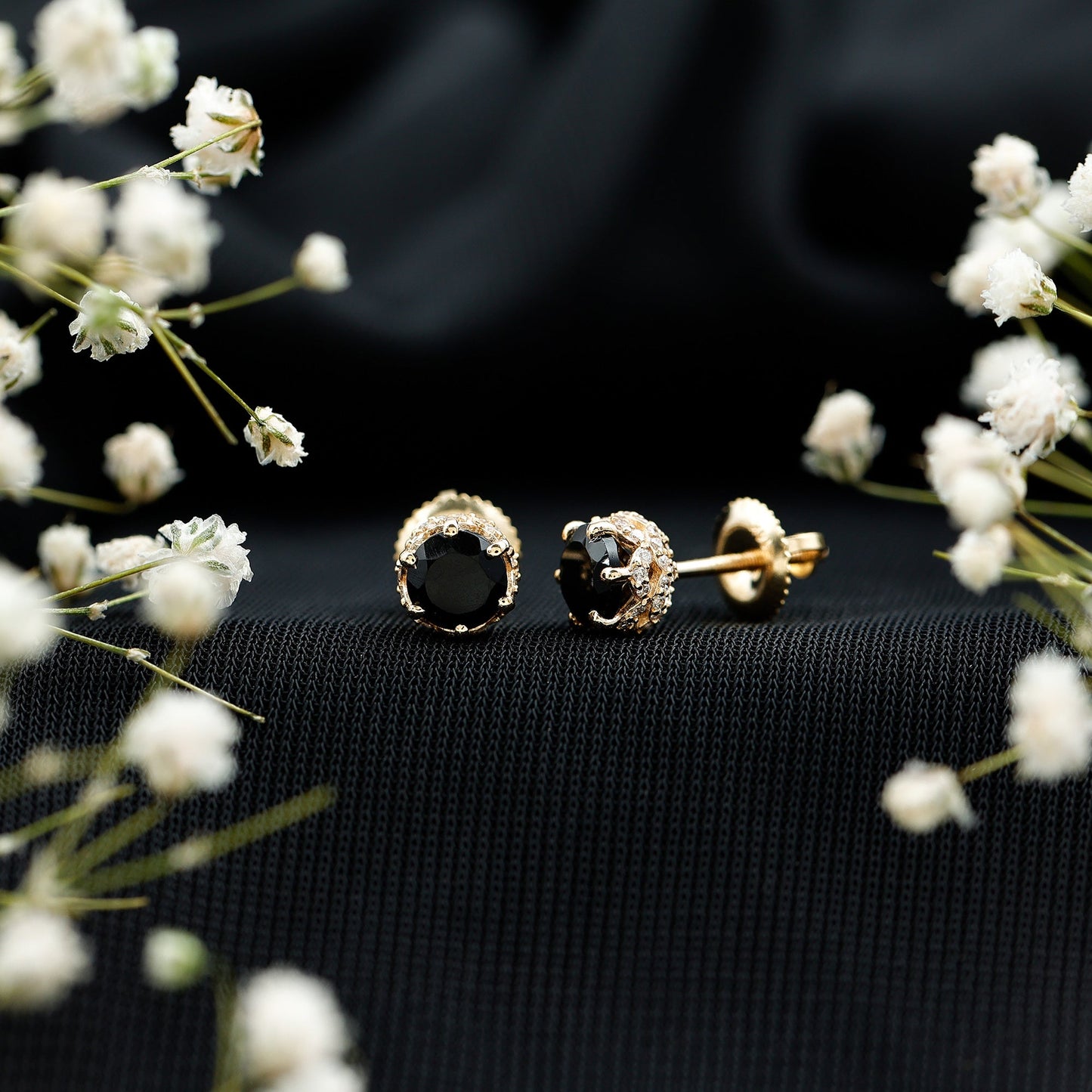 Black Onyx Wedding Stud Earrings with Diamonds