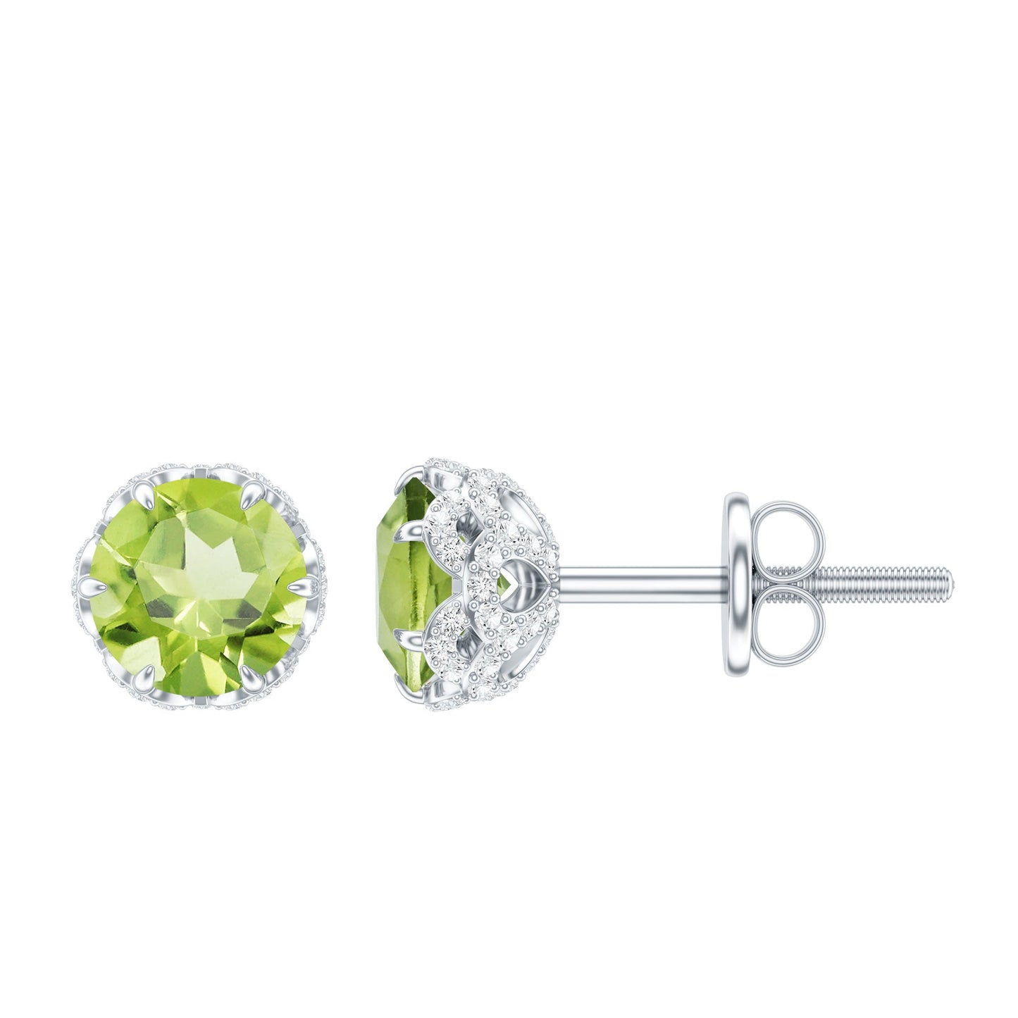 Designer 1 Carat Peridot Stud Earrings with Diamond