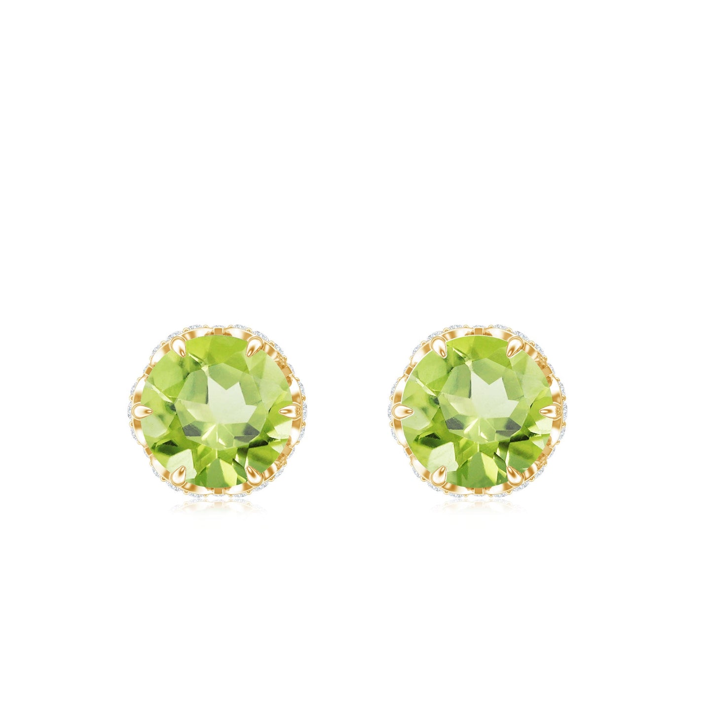 Designer 1 Carat Peridot Stud Earrings with Diamond