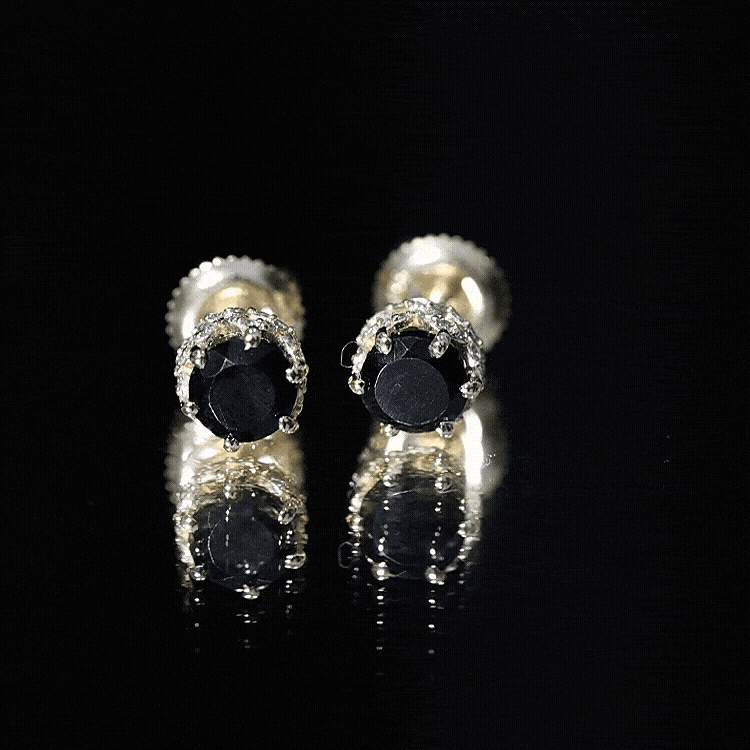 Lab Created Black Diamond Stud Earrings with White Diamonds
