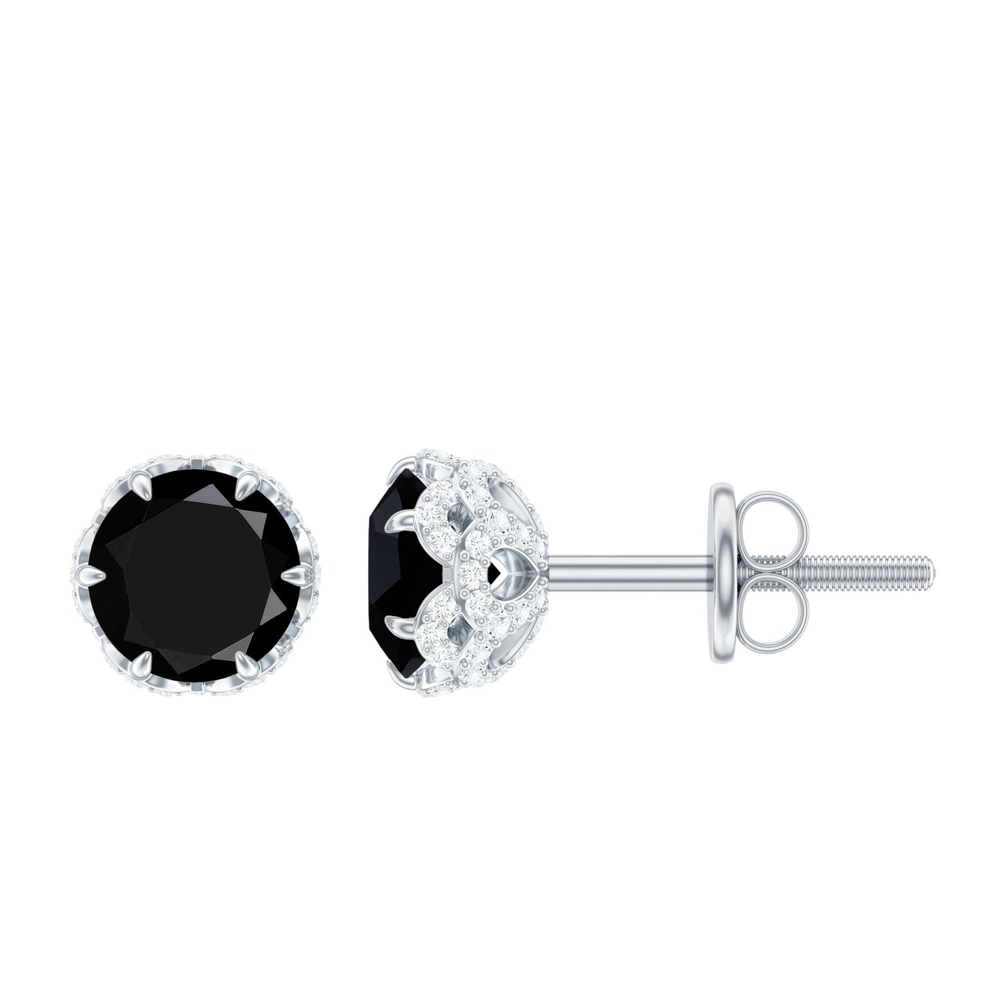 Lab Created Black Diamond Stud Earrings with White Diamonds