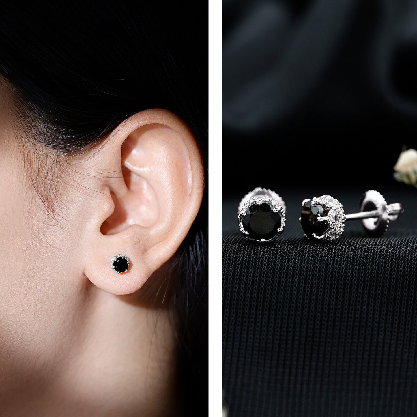 Lab Created Black Diamond Stud Earrings with White Diamonds