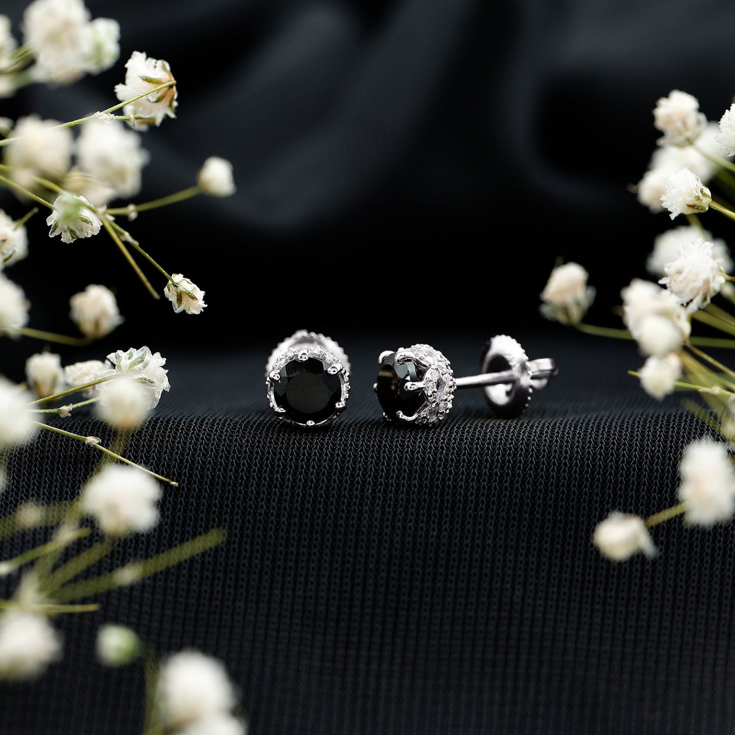 Lab Created Black Diamond Stud Earrings with White Diamonds