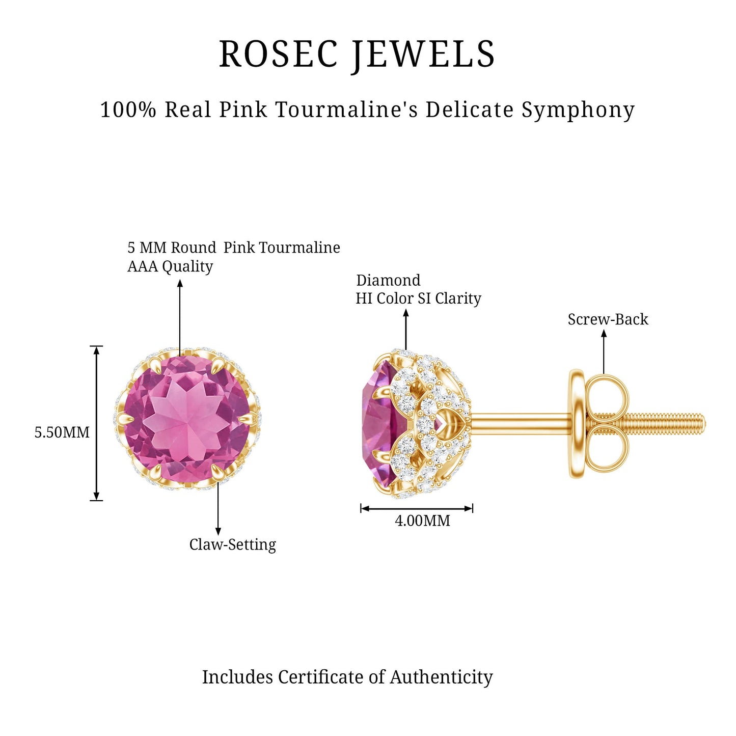 Designer 0.9 Carat Pink Tourmaline Stud Earrings with Diamond