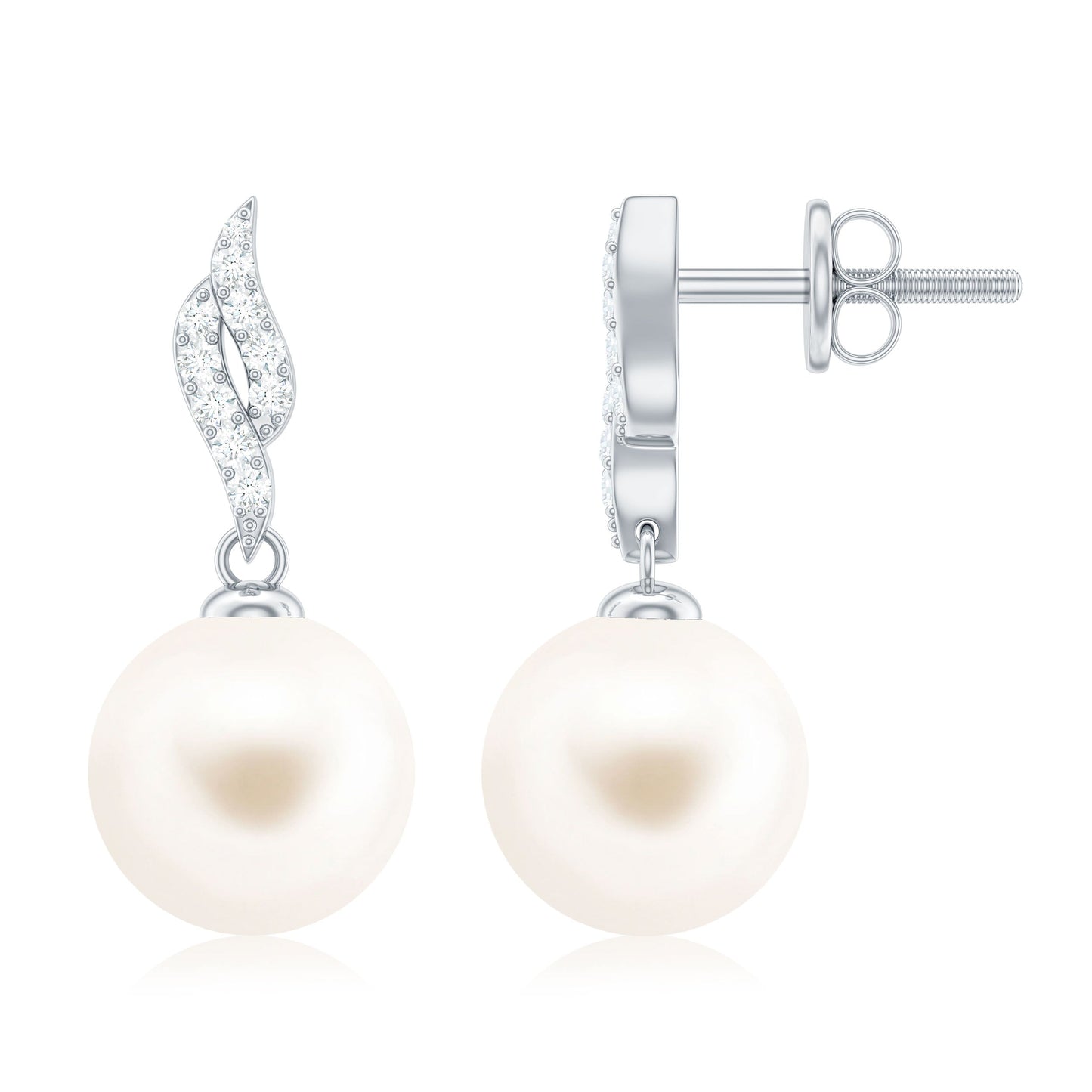 14.9 Carat Genuine Freshwater Pearl and Diamond Drop Earrings with Certificate