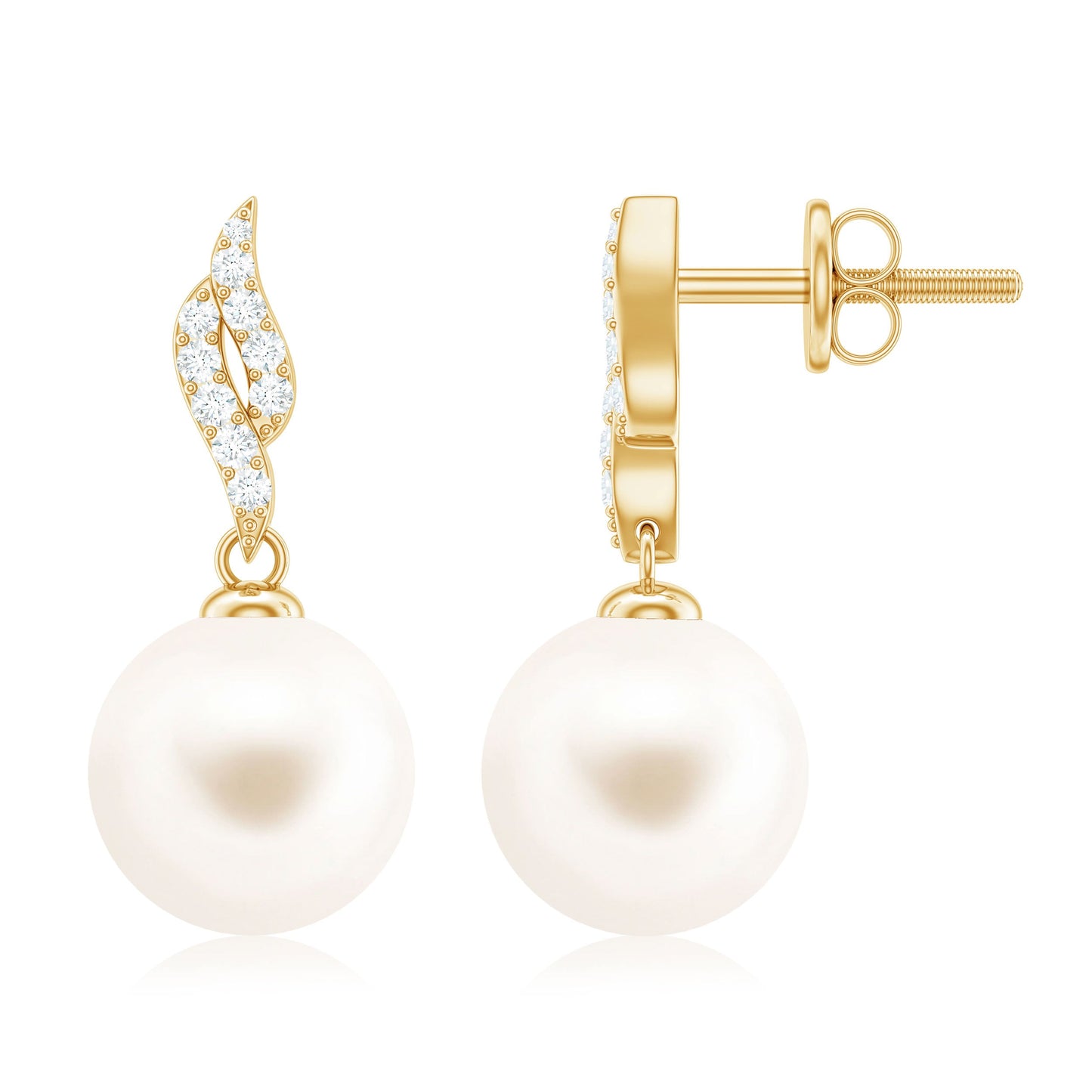 14.9 Carat Genuine Freshwater Pearl and Diamond Drop Earrings with Certificate