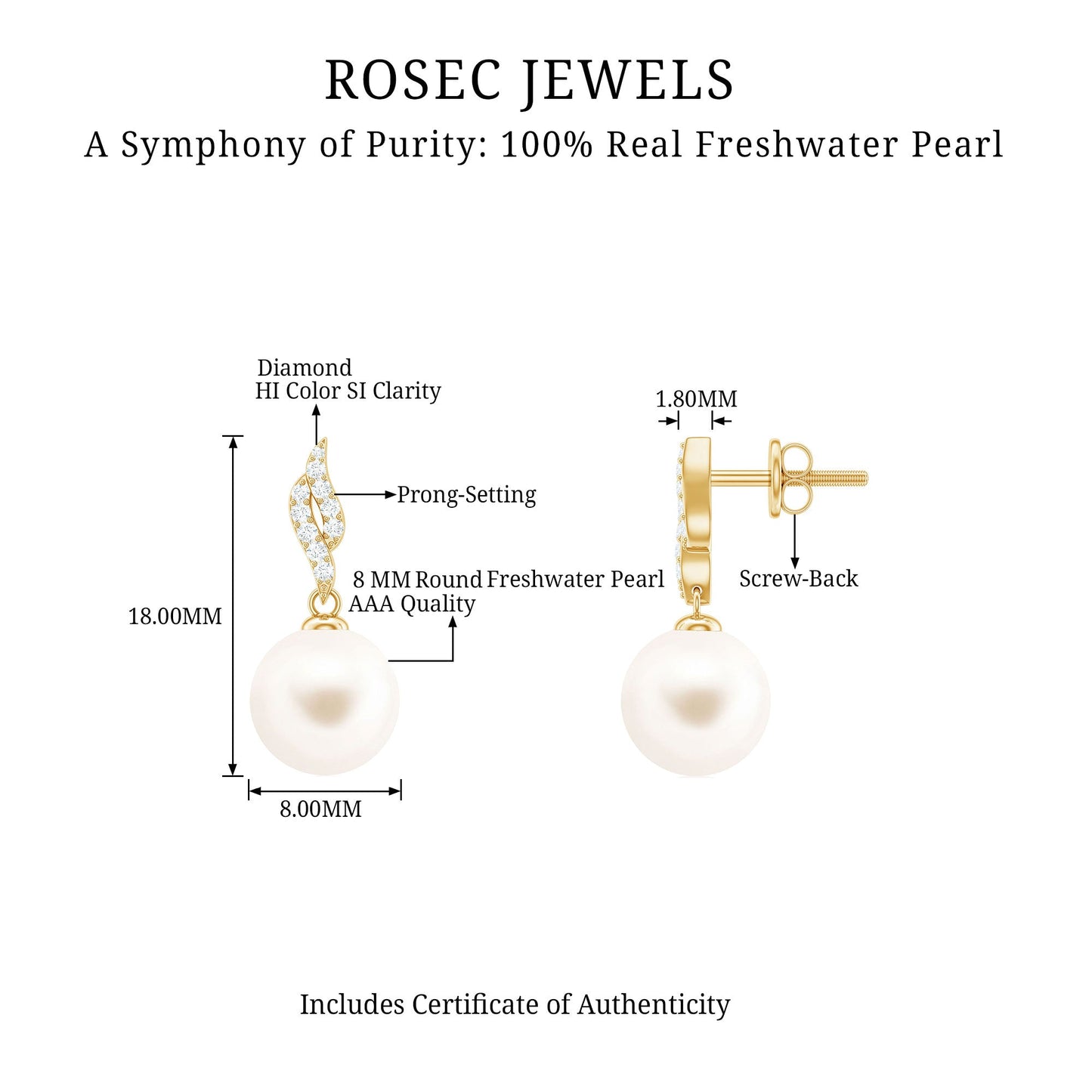 14.9 Carat Genuine Freshwater Pearl and Diamond Drop Earrings with Certificate