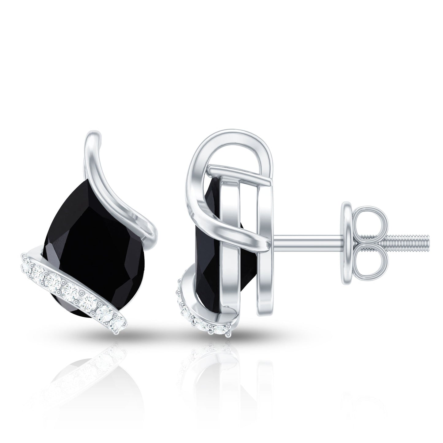 1.2 Carat Natural Black Spinel Teardrop Stud Earrings with Diamond