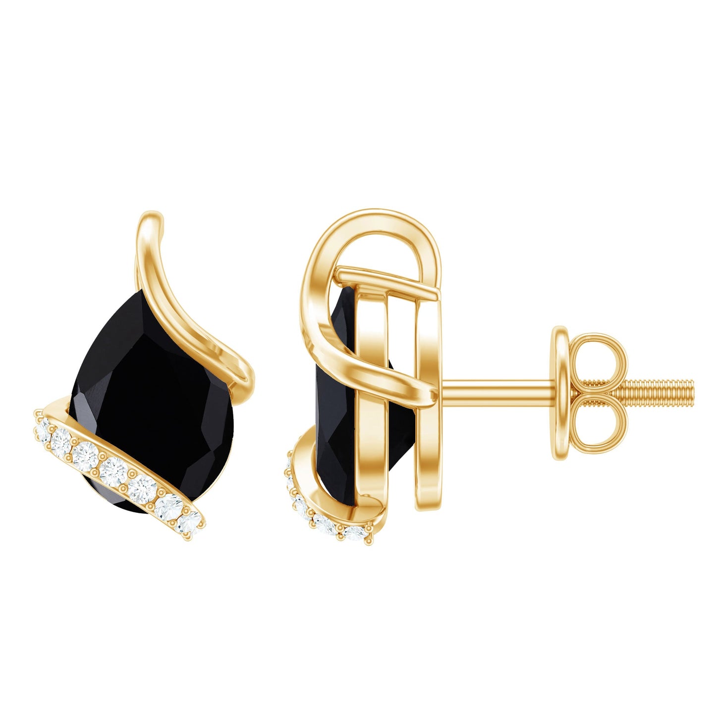 1.2 Carat Natural Black Spinel Teardrop Stud Earrings with Diamond
