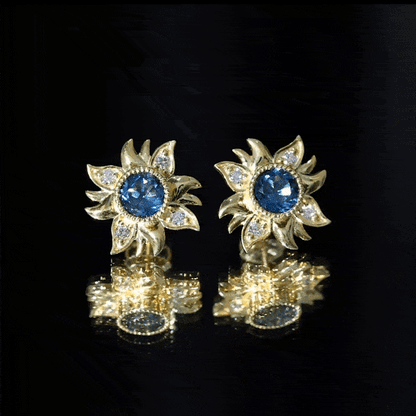 London Blue Topaz and Diamond Flower Stud Earrings