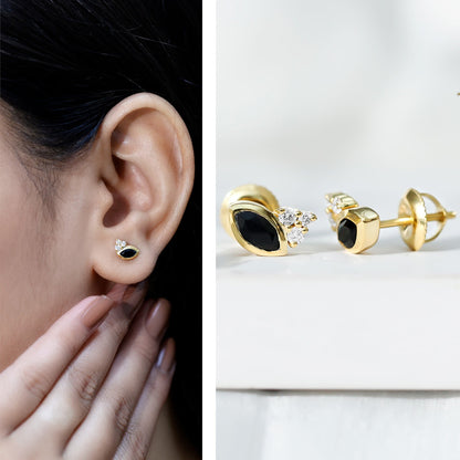 Marquise Shape 0.7 Carat Lab Grown Black and White Diamond Stud Earrings