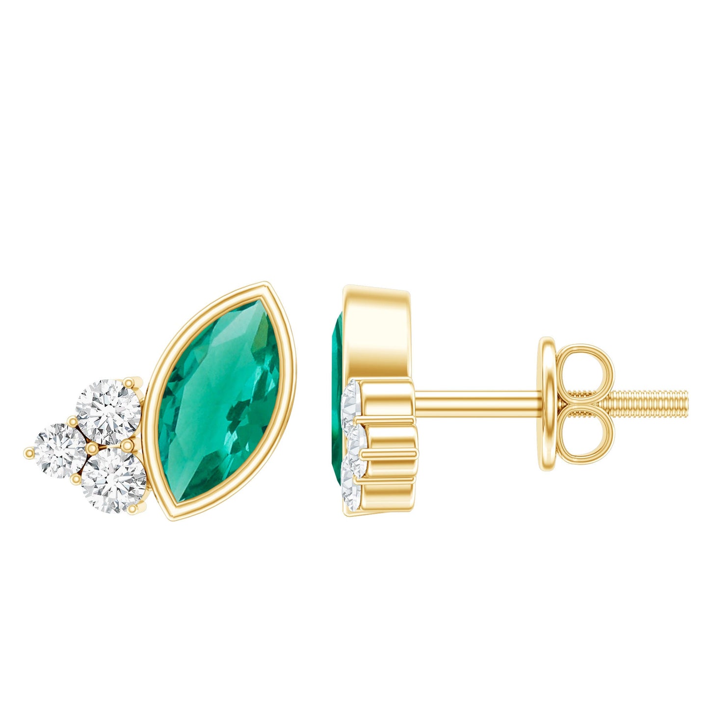 Marquise Shape 0.6 Carat Lab Grown Emerald Stud Earrings with Diamond Trio