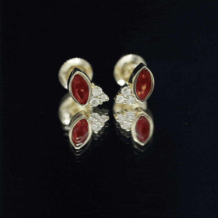 Real Half Carat Fire Opal Stud Earrings with Diamond