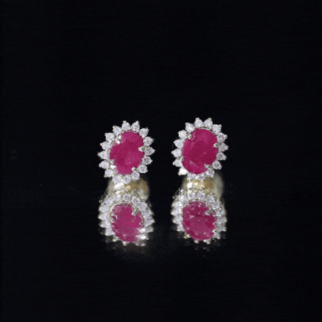 Natural 2 Carat Ruby Stud Earrings With Diamond Halo