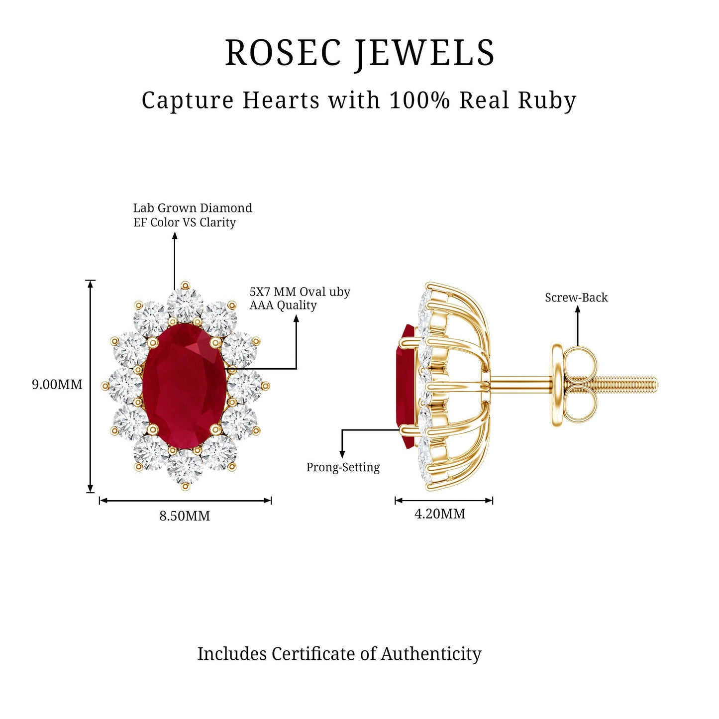 Natural 2 Carat Ruby Stud Earrings With Diamond Halo