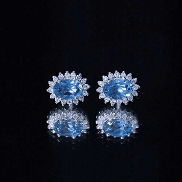 1.6 Carat Oval London Blue Topaz Stud Earrings with Diamond Halo
