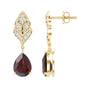 Genuine 3 Carat Garnet Teardrop Earrings with Diamond Leaf