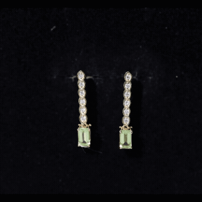 Certified Peridot and Diamond Drop Earrings in Gold Plated Silver