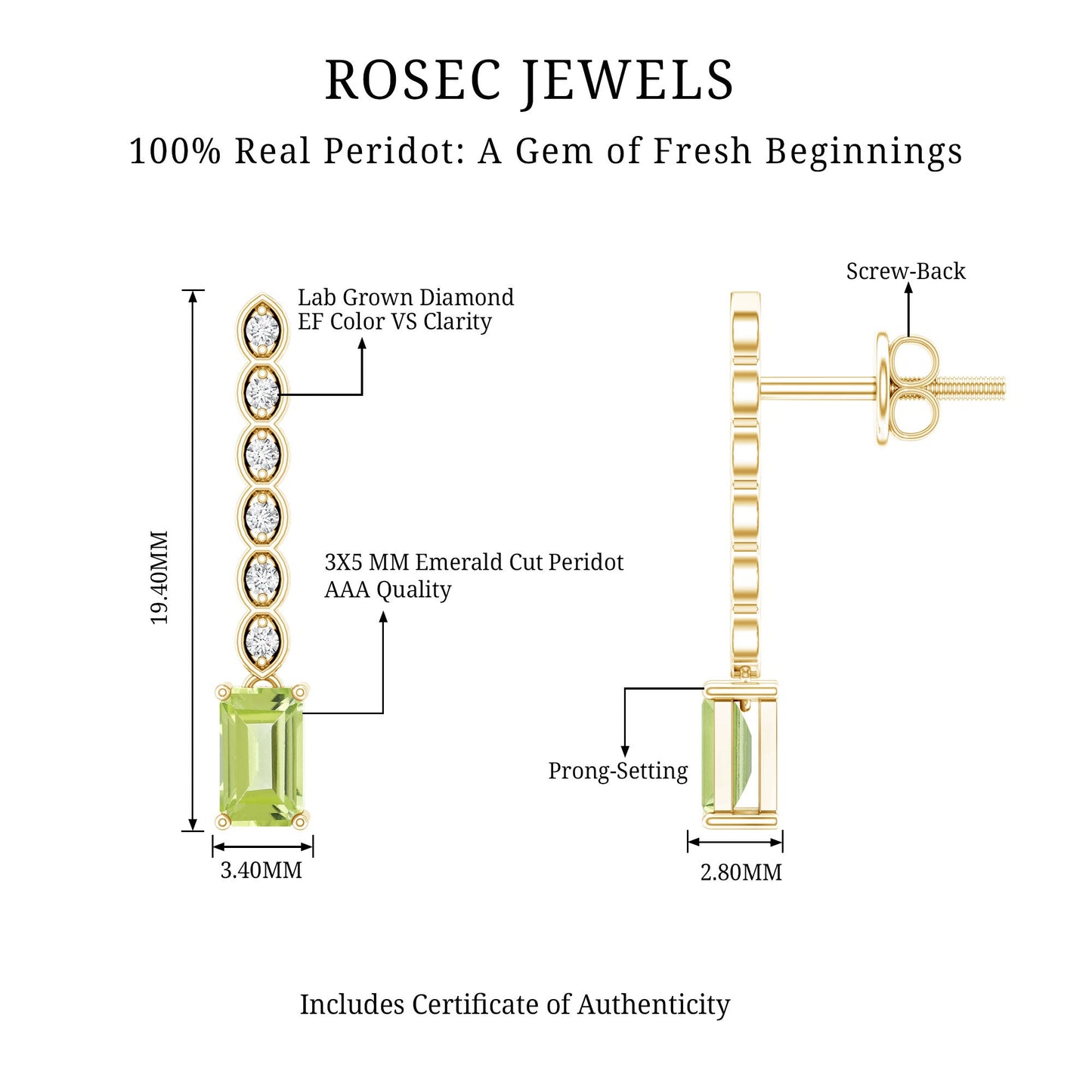 Certified Peridot and Diamond Drop Earrings in Gold Plated Silver
