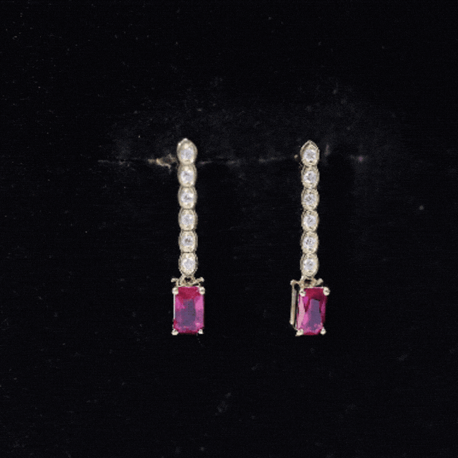 Lab Grown Ruby and Diamond Dangle Earrings For Women