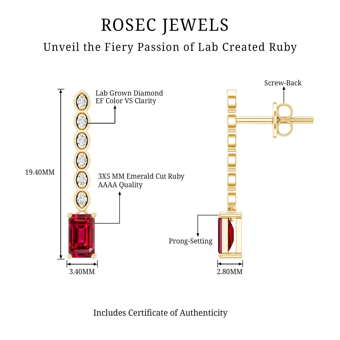 Lab Grown Ruby and Diamond Dangle Earrings For Women