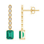 Antique Looking Lab Grown Emerald and Diamond Dangle Drop Earrings