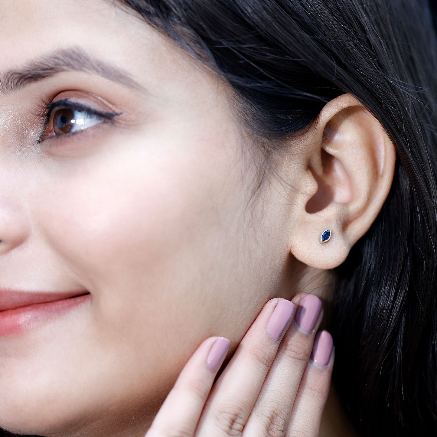 Natural 0.3 Carat Marquise Cut Blue Sapphire Earrings in Silver