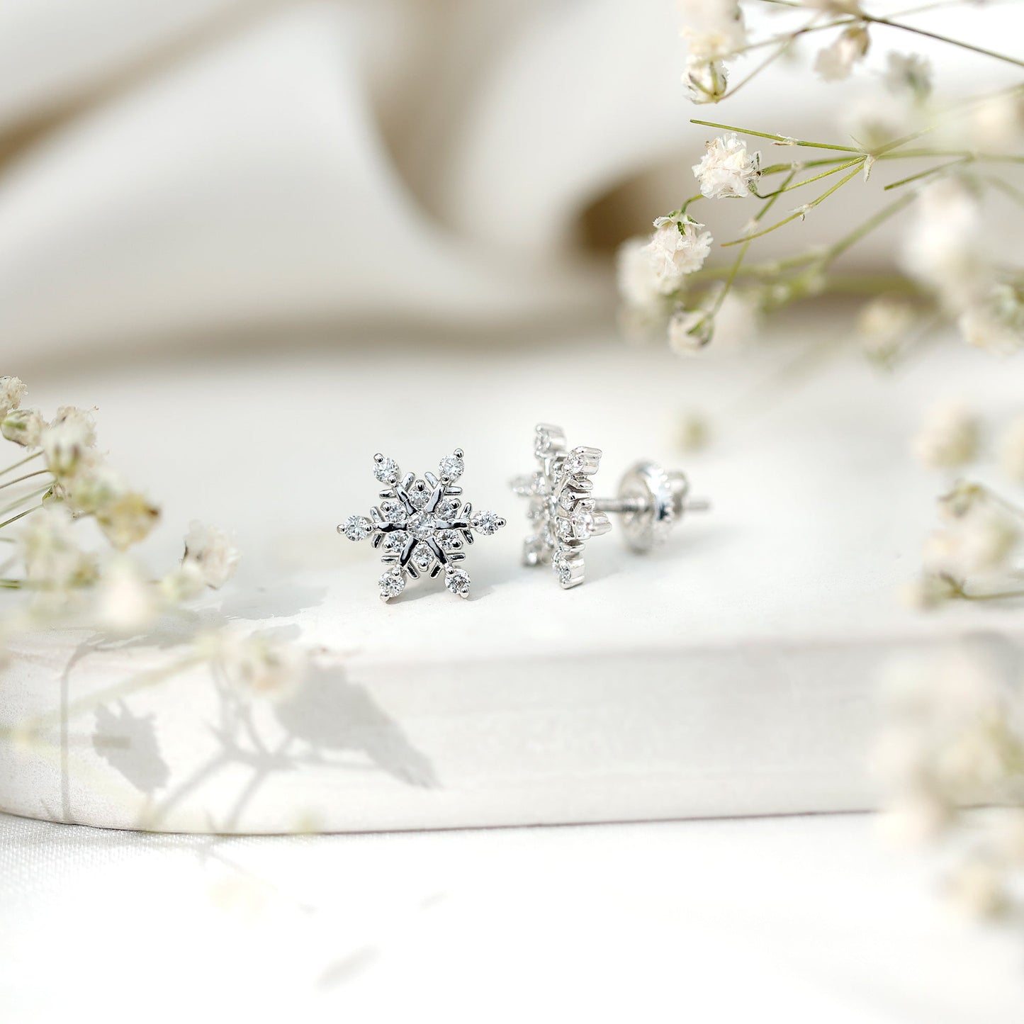 Lab Created Diamond Snowflake Stud Earrings With Screw Back
