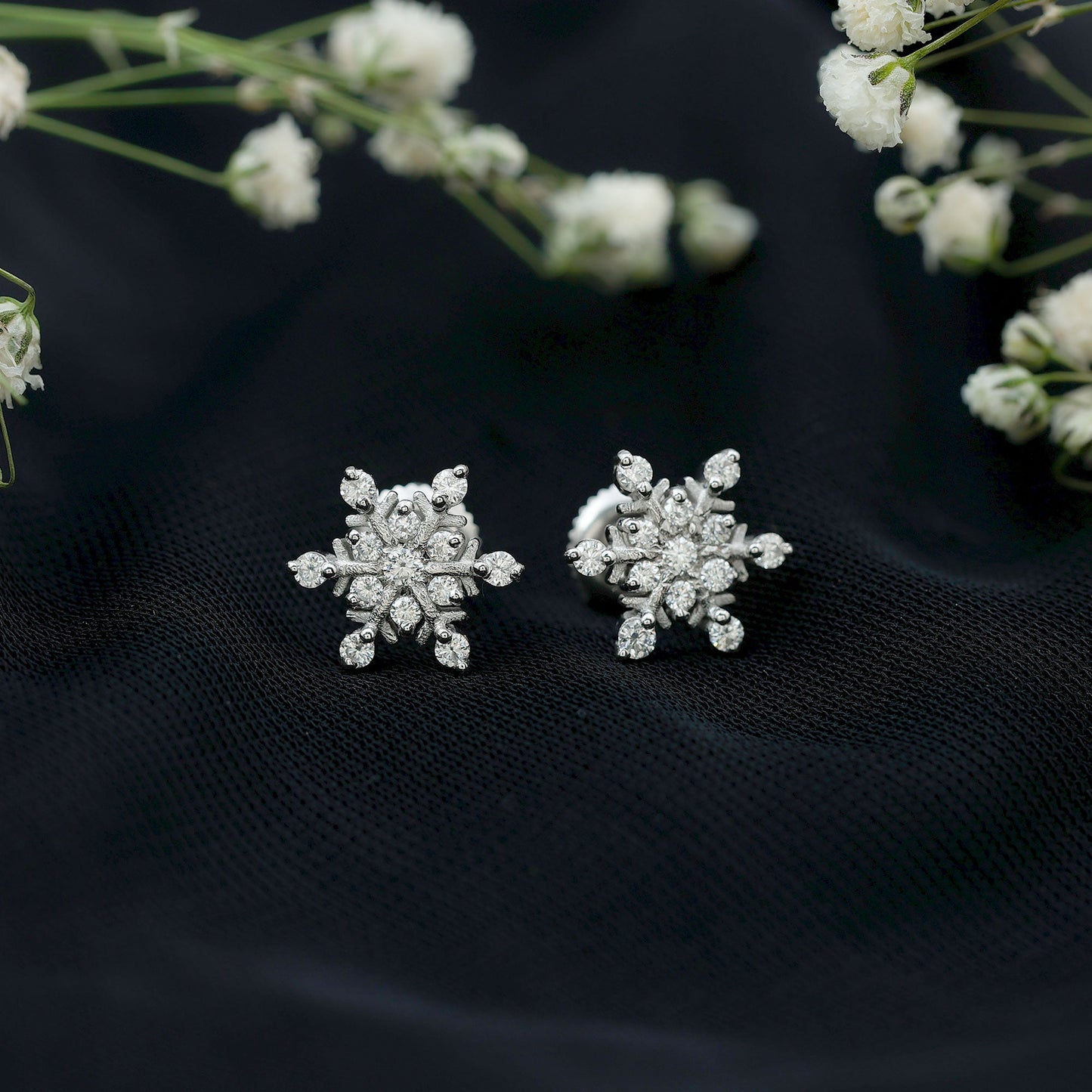 Lab Created Diamond Snowflake Stud Earrings With Screw Back