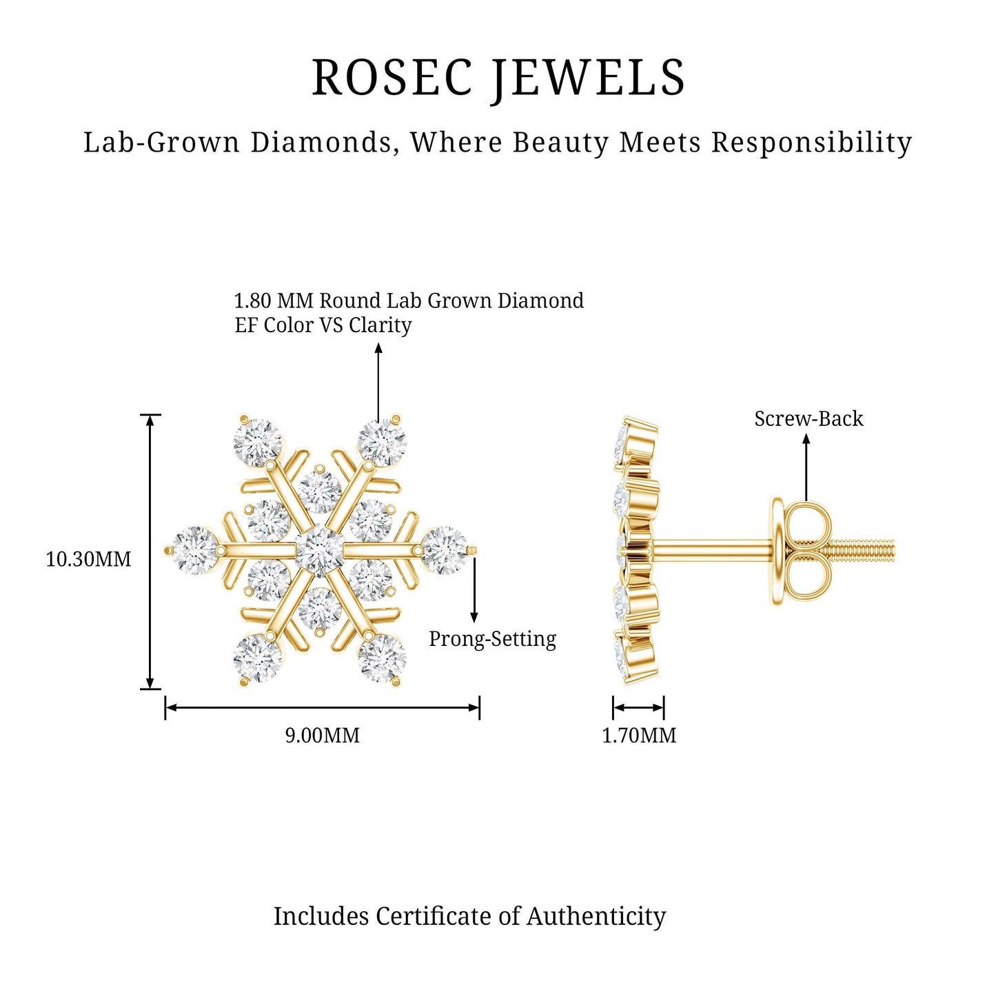 Lab Created Diamond Snowflake Stud Earrings With Screw Back