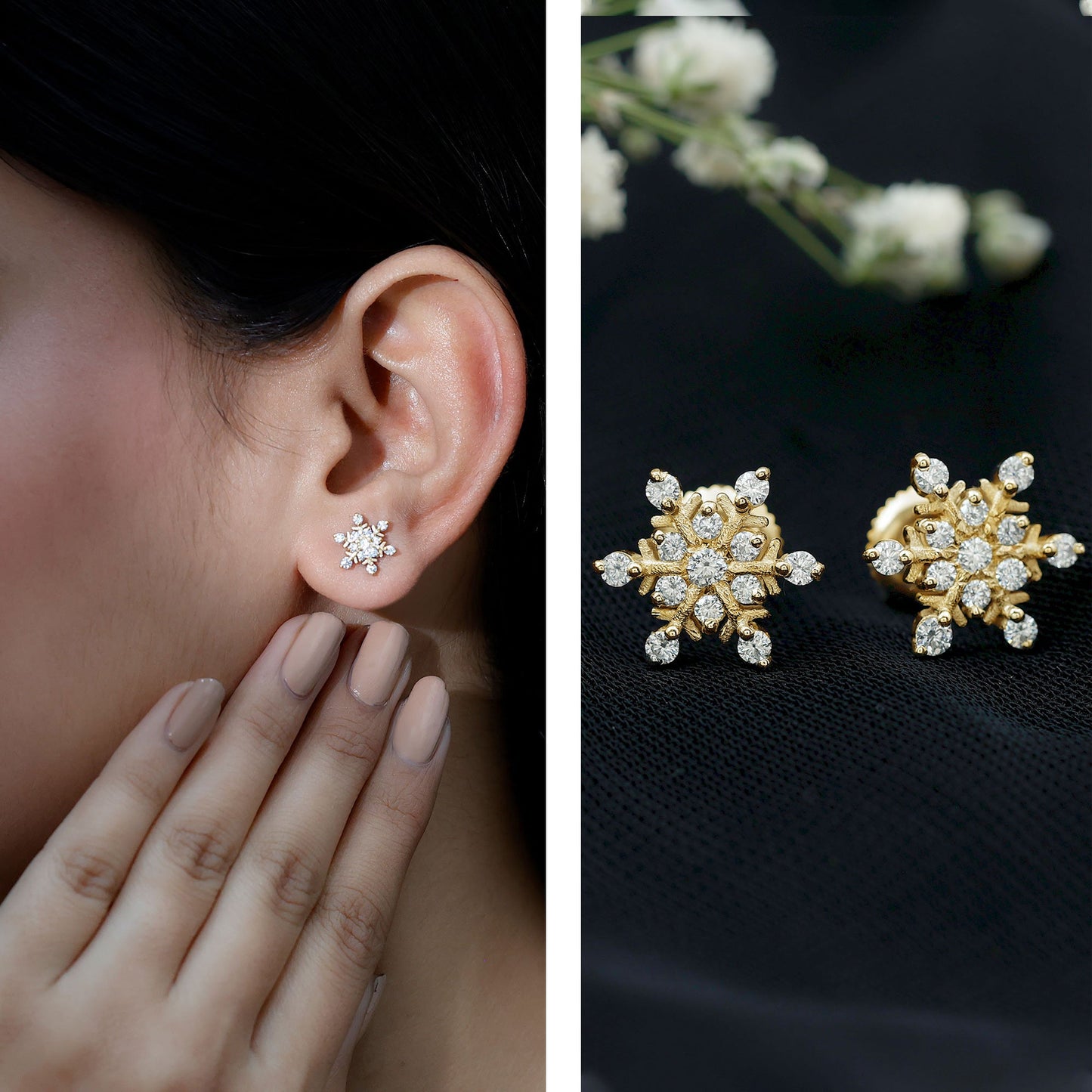 Lab Created Diamond Snowflake Stud Earrings With Screw Back