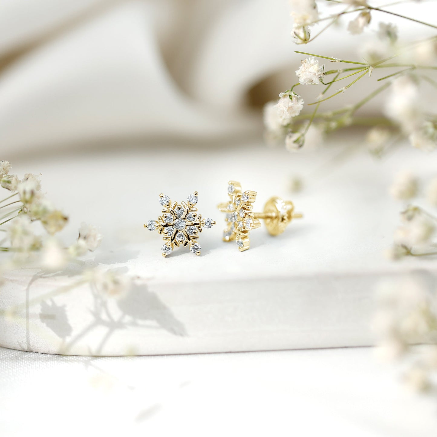 Lab Created Diamond Snowflake Stud Earrings With Screw Back