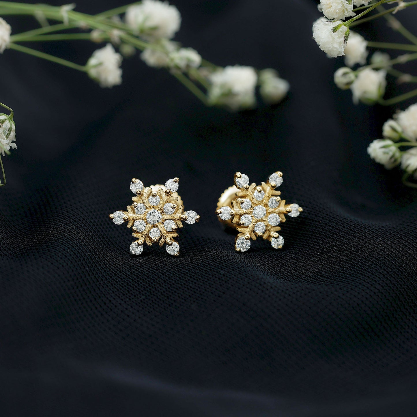 Lab Created Diamond Snowflake Stud Earrings With Screw Back