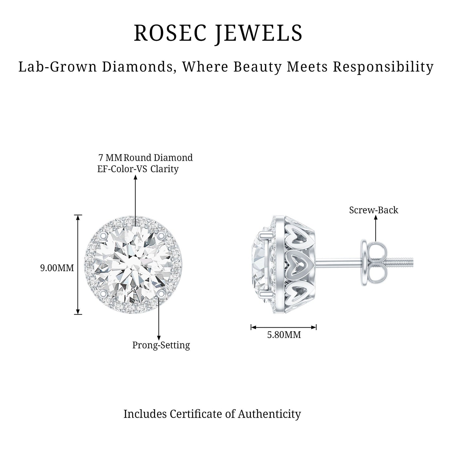 Round Halo Lab Grown Diamond Earring For Women