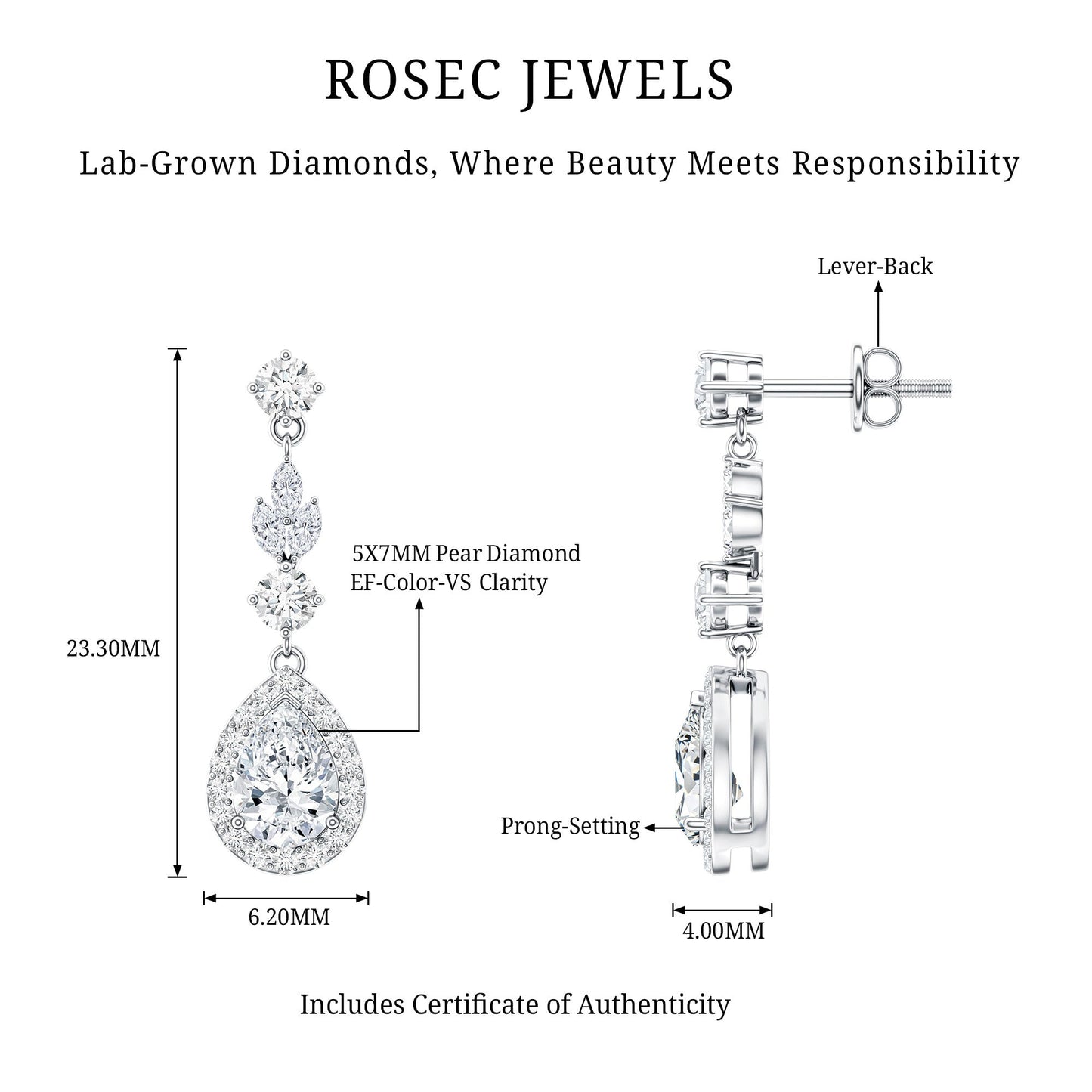 Certified Lab Grown Diamond Dangling Earrings