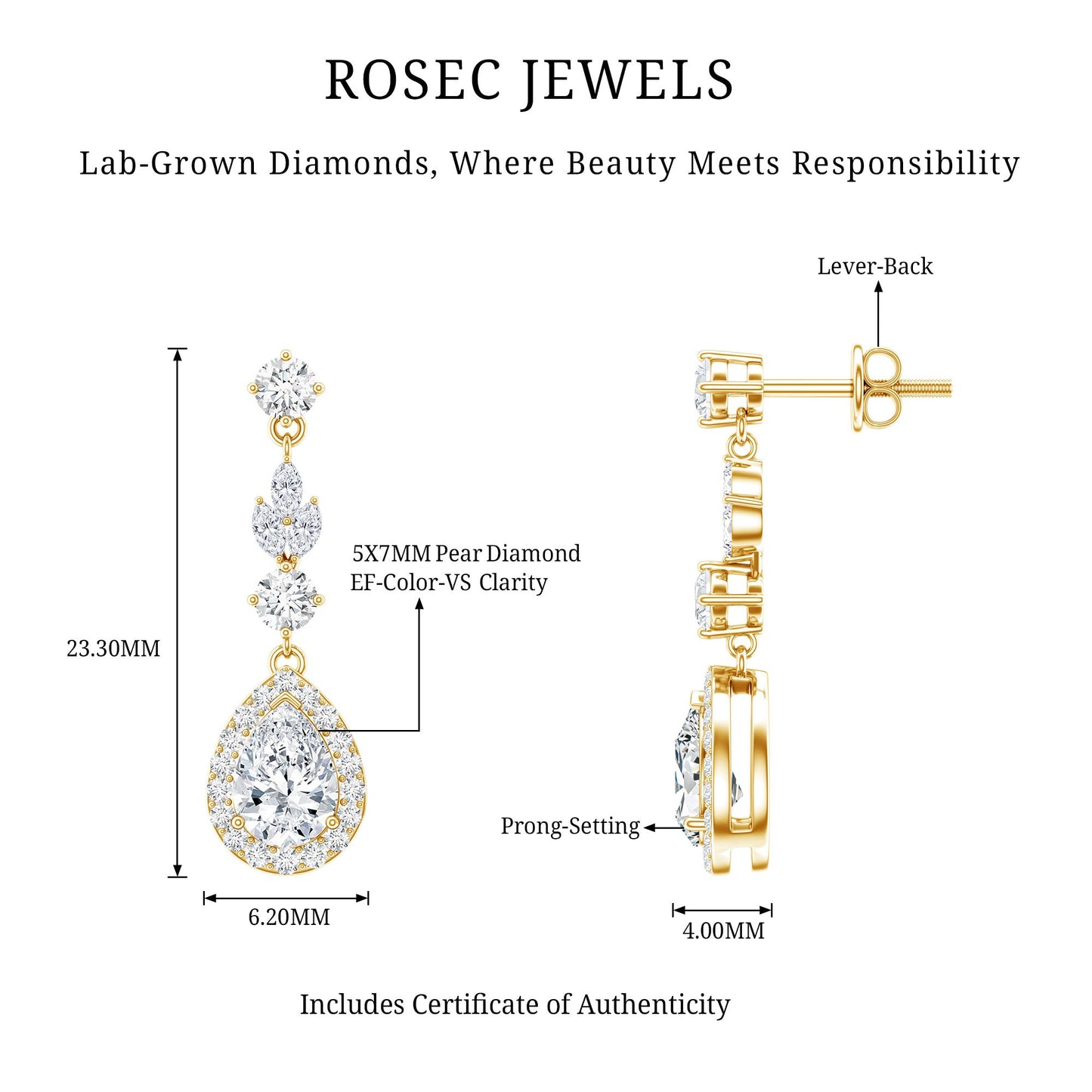 Certified Lab Grown Diamond Dangling Earrings