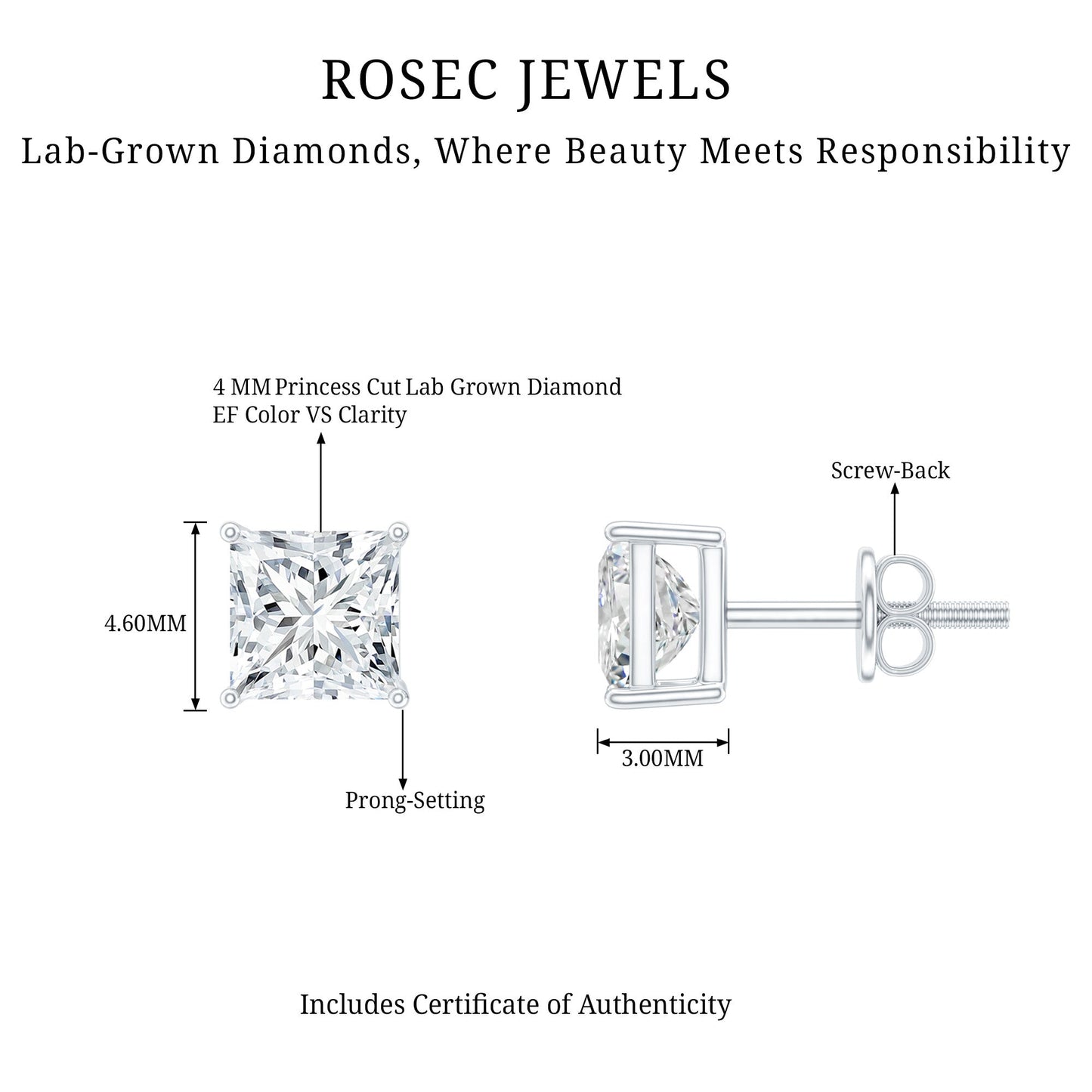 Certified Lab Created Diamond Square Earrings