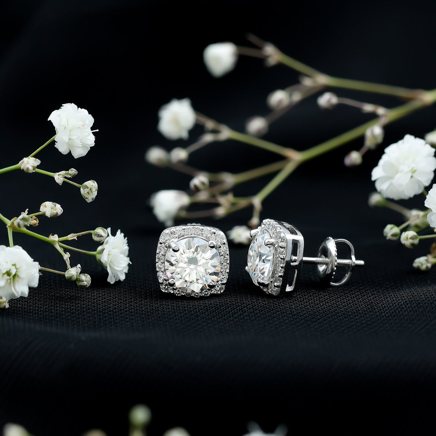 Certified Round Cut Lab Grown Diamond Halo Stud Earrings For Her