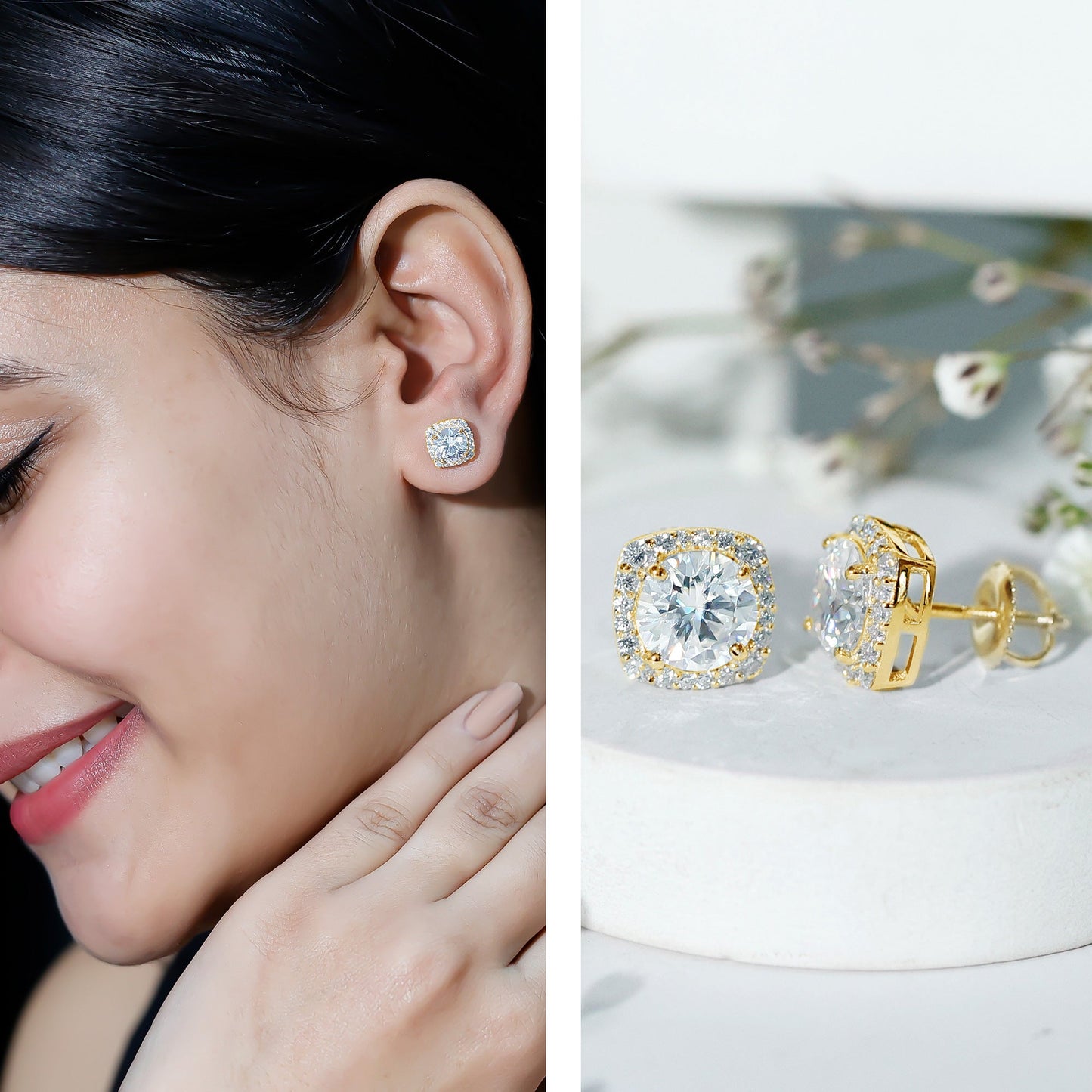 Certified Round Cut Lab Grown Diamond Halo Stud Earrings For Her