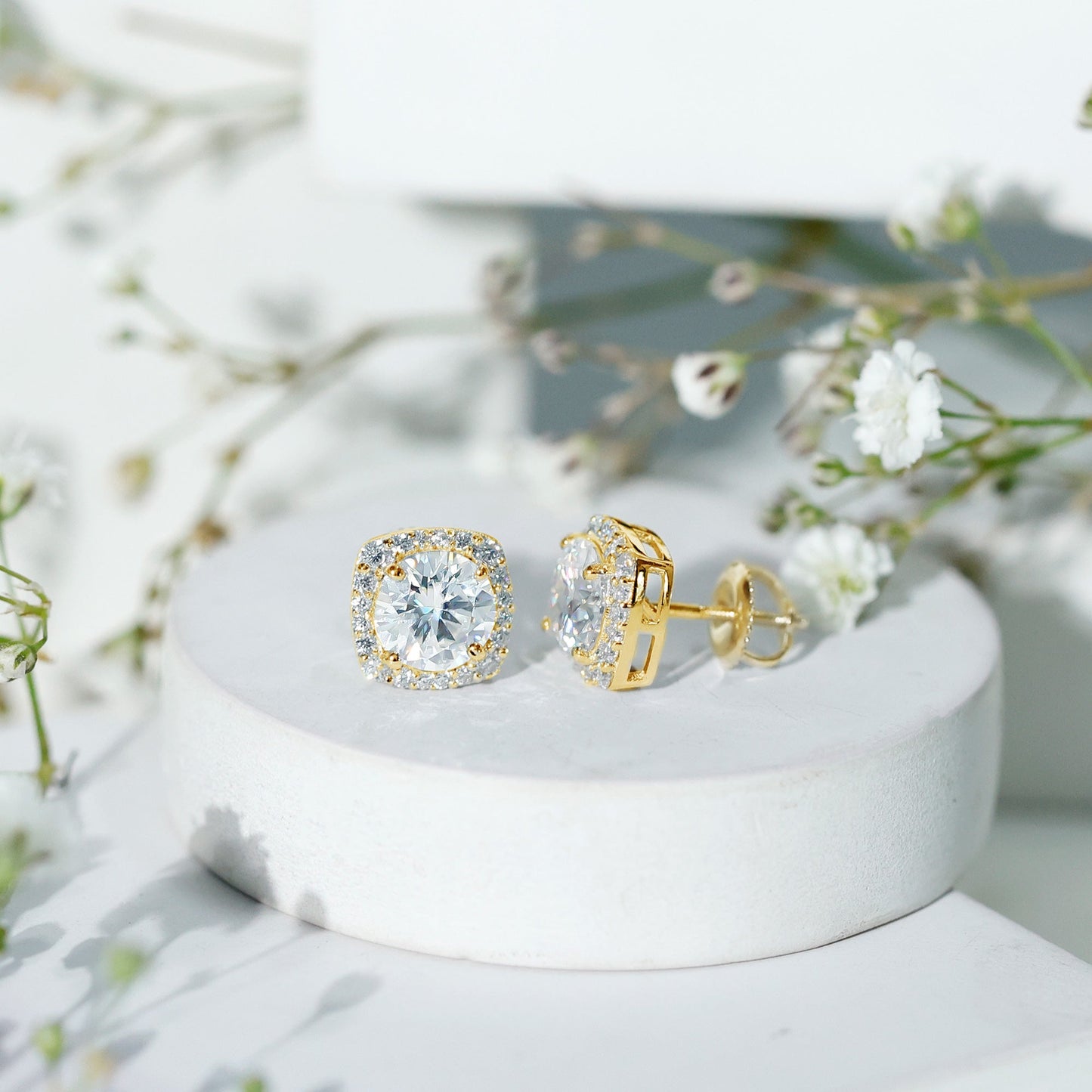 Certified Round Cut Lab Grown Diamond Halo Stud Earrings For Her