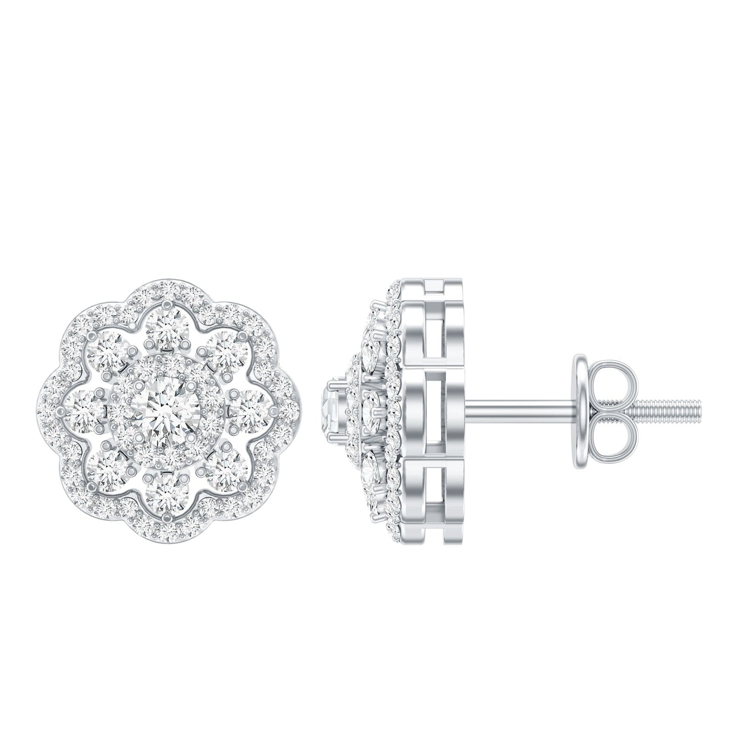 Certified Lab Grown Diamond Flower Bridal Stud Earrings