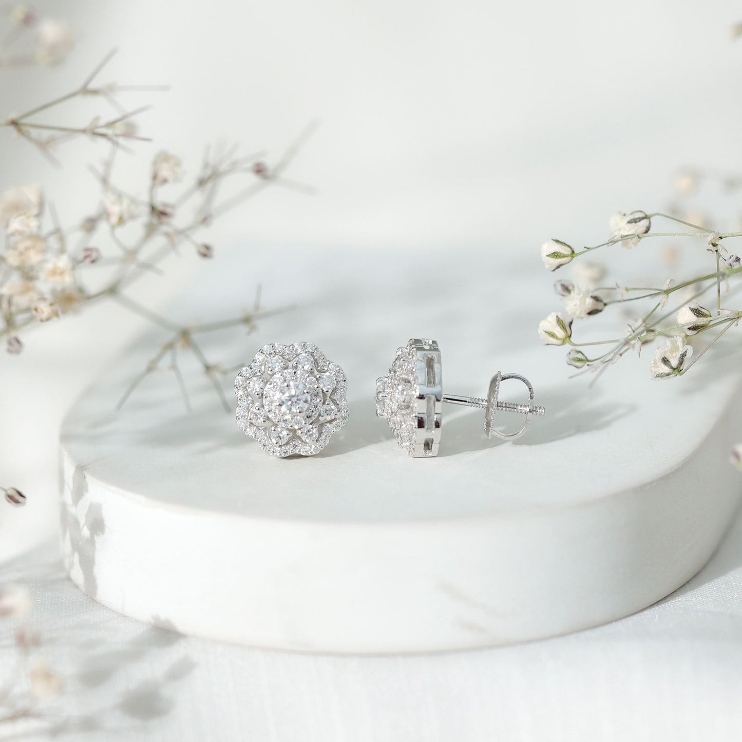 Certified Lab Grown Diamond Flower Bridal Stud Earrings