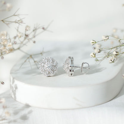 Certified Lab Grown Diamond Flower Bridal Stud Earrings