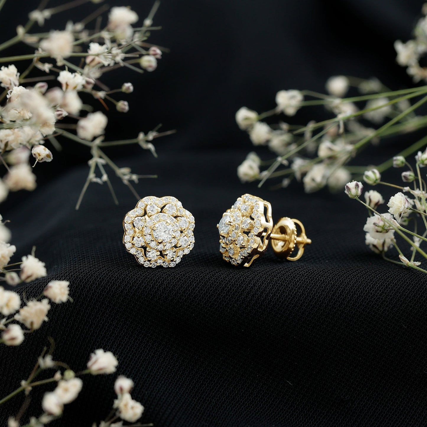 Certified Lab Grown Diamond Flower Bridal Stud Earrings