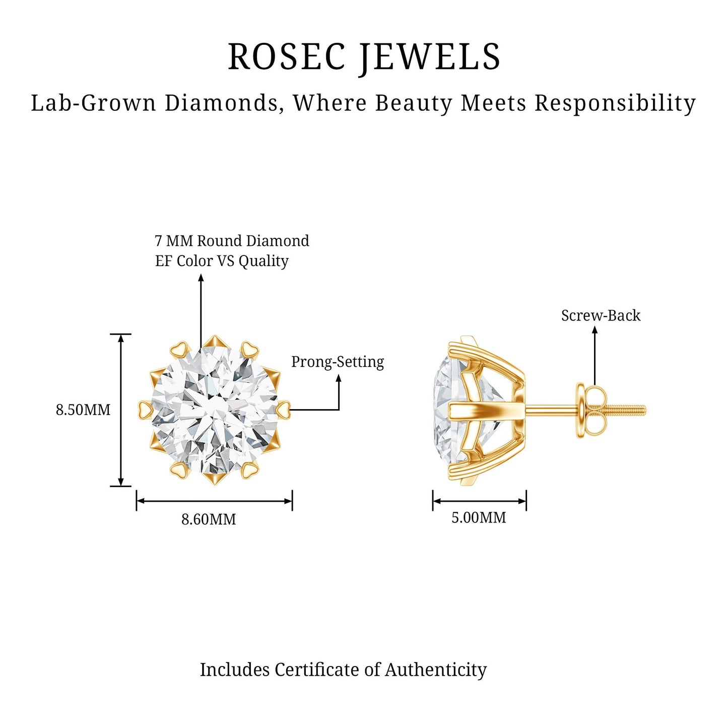 Certified 2.5 Carat Lab Created Diamond Solitaire Stud Earrings