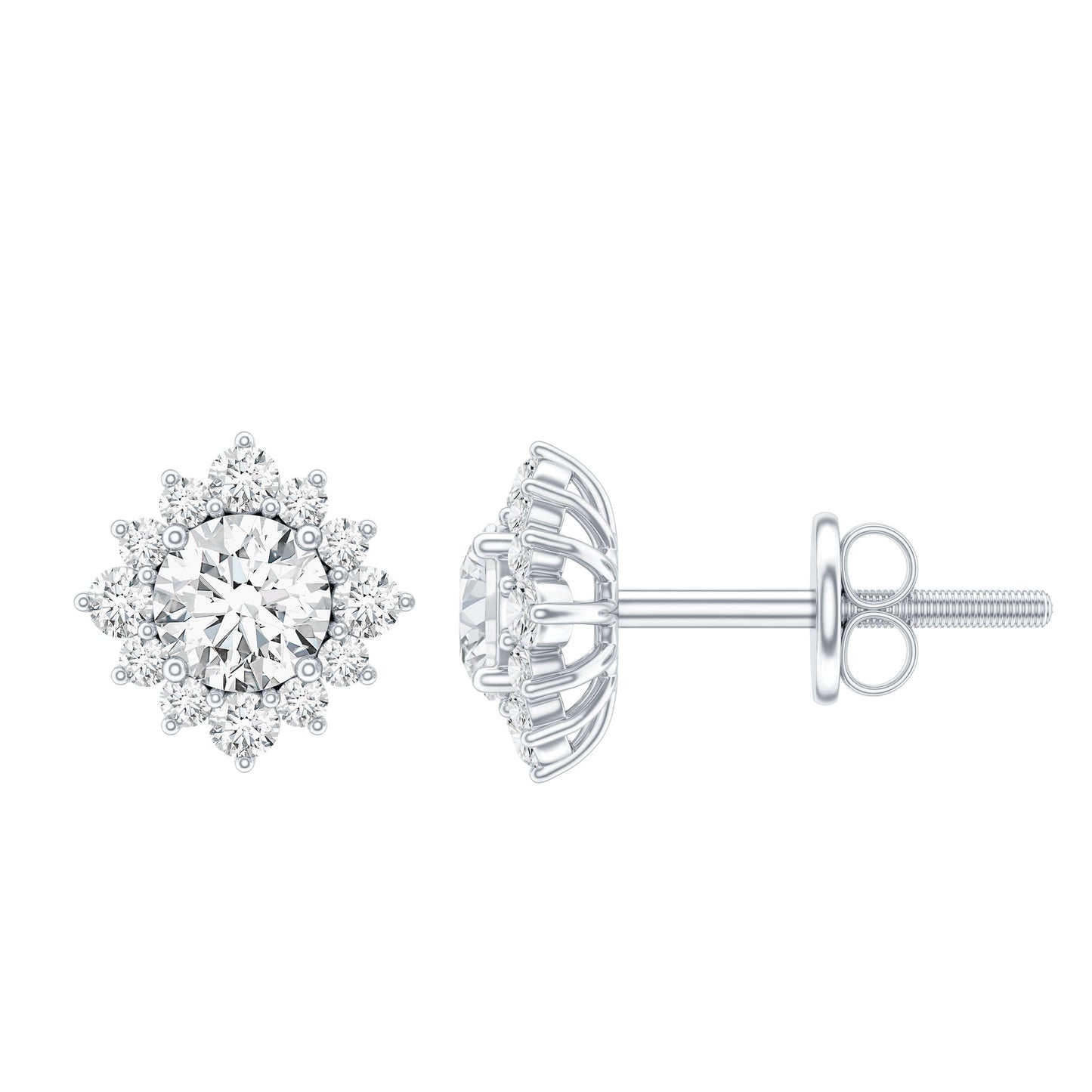 Certified Brilliant Cut Diamond Halo Stud Earrings