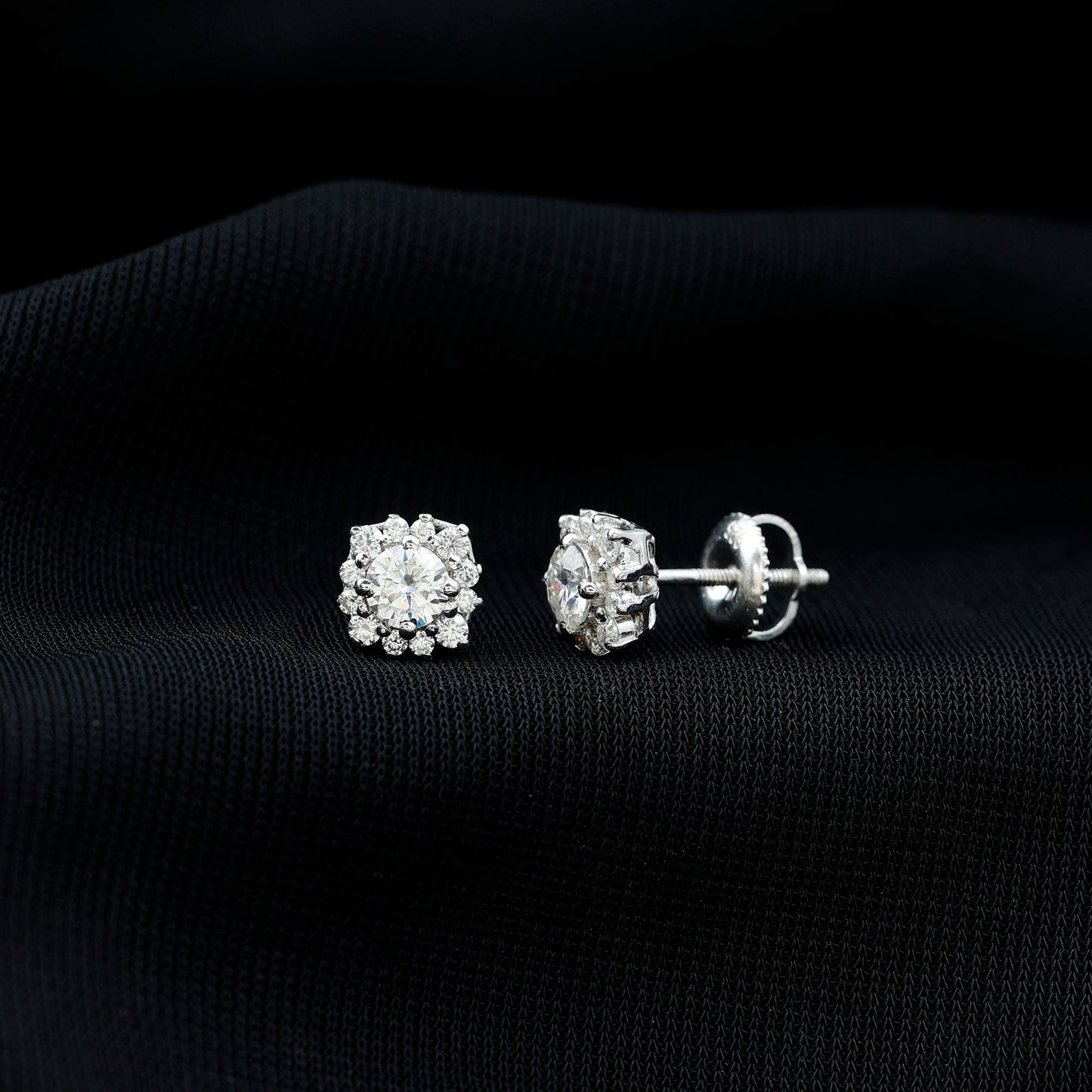 Certified Brilliant Cut Diamond Halo Stud Earrings
