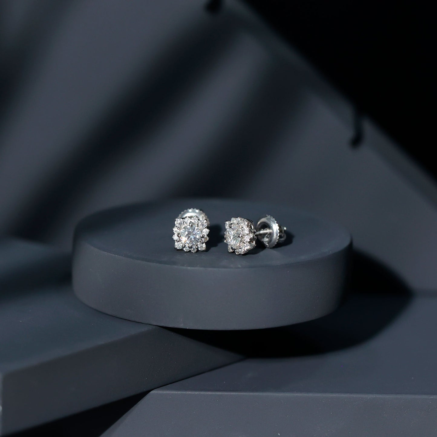Certified Brilliant Cut Diamond Halo Stud Earrings