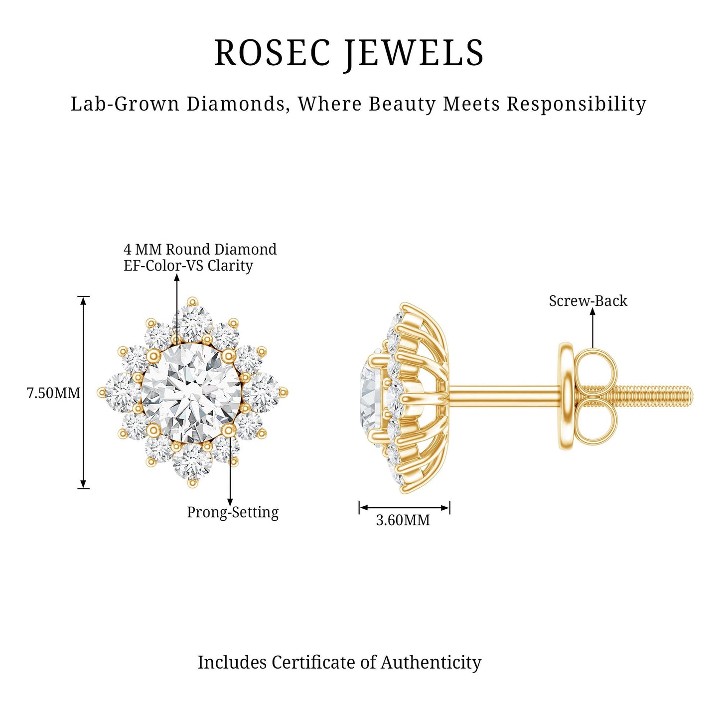 Certified Brilliant Cut Diamond Halo Stud Earrings